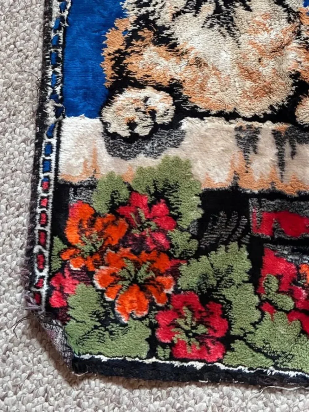 Vintage Kitten Plush Wall Hanging Tapestry 19” x 38”